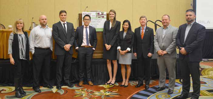 The authors of this article presented the findings of the study at the 2016 RILA Asset Protection Conference in April. Shown from left are: Davina Stevens, AP manager, analytics, and Brent Smercynski, corporate AP manager, operations and investigations, from 7-Eleven; McCombs masters students Ben Grisz, Michael Zhang, Molly Wolfe, and Alexandria Nguyen; Ed Tonkon, president of Zebra Retail Solutions; and Mark Stinde, vice president of AP, and Art Lazo, director of AP for 7-Eleven.