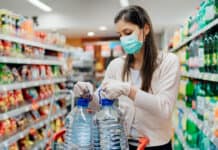 retail shopper in mask and gloves